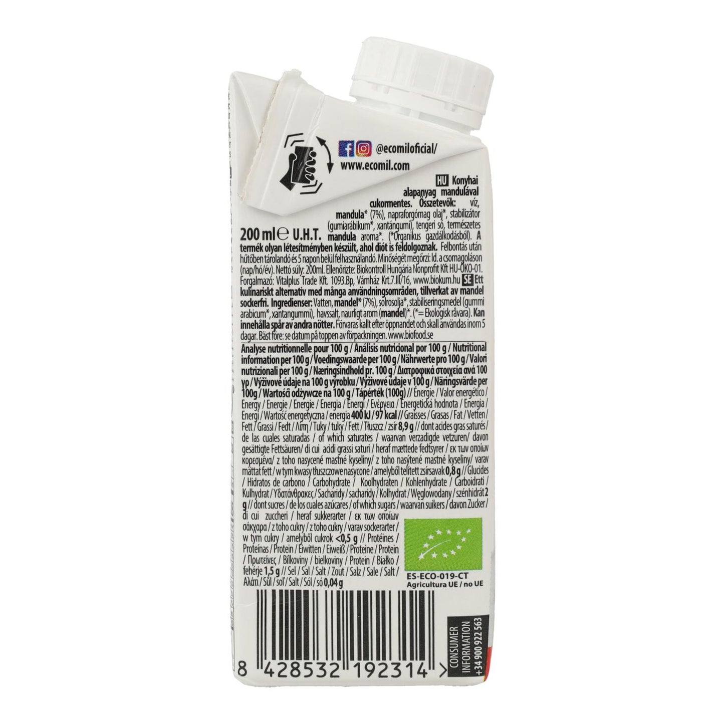 Bio Cuisine Nature Ecomil Mandelcreme ohne Zucker 200 ml