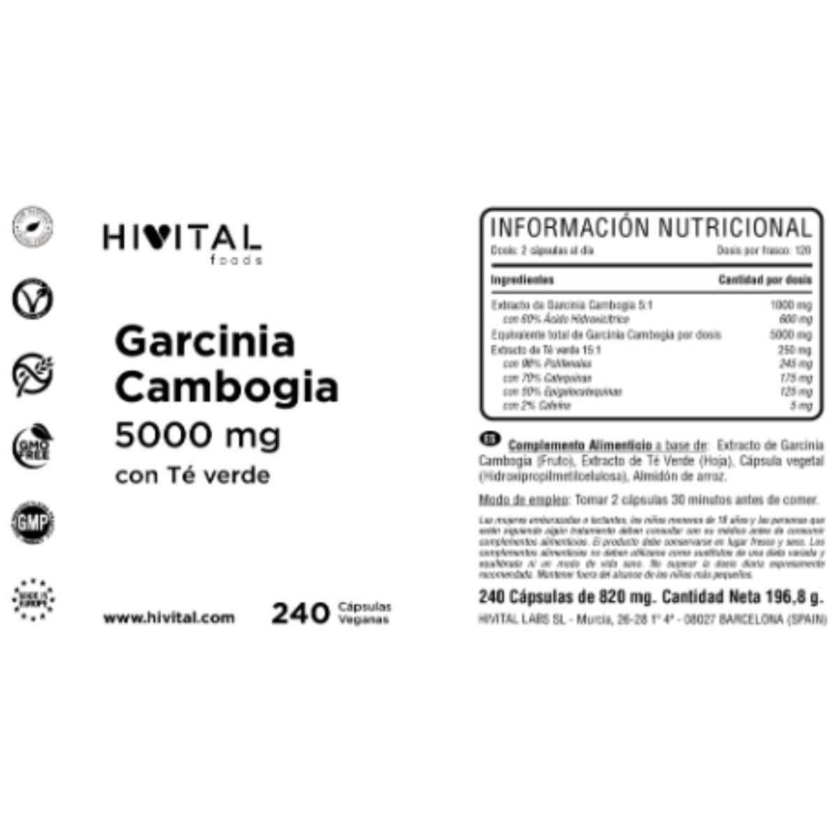 Garcinia cambogia 5000 mg 240 veganistische capsules Hivital