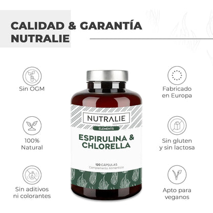 Nutralie Spiruline & Chlorella 1800 mg énergie et force 180 gélules