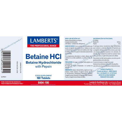 Betaine HCl 324 mg/Pepsin 5 mg Lamberts, 180 Tabletten